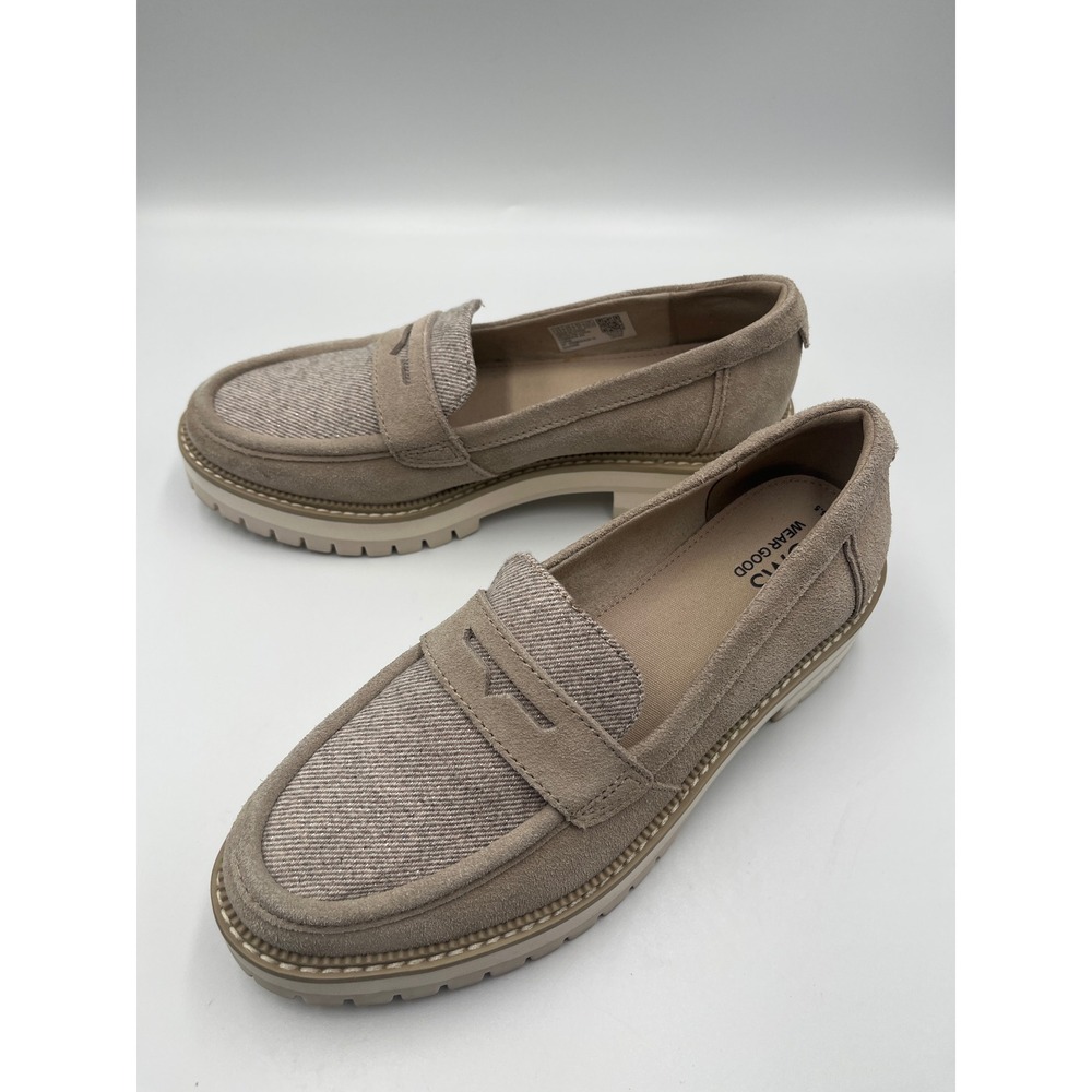 TOMS Suede Penny Loafers Women's 6.5 Taupe Lug Sole Platform Shoes - Picture 5 of 12